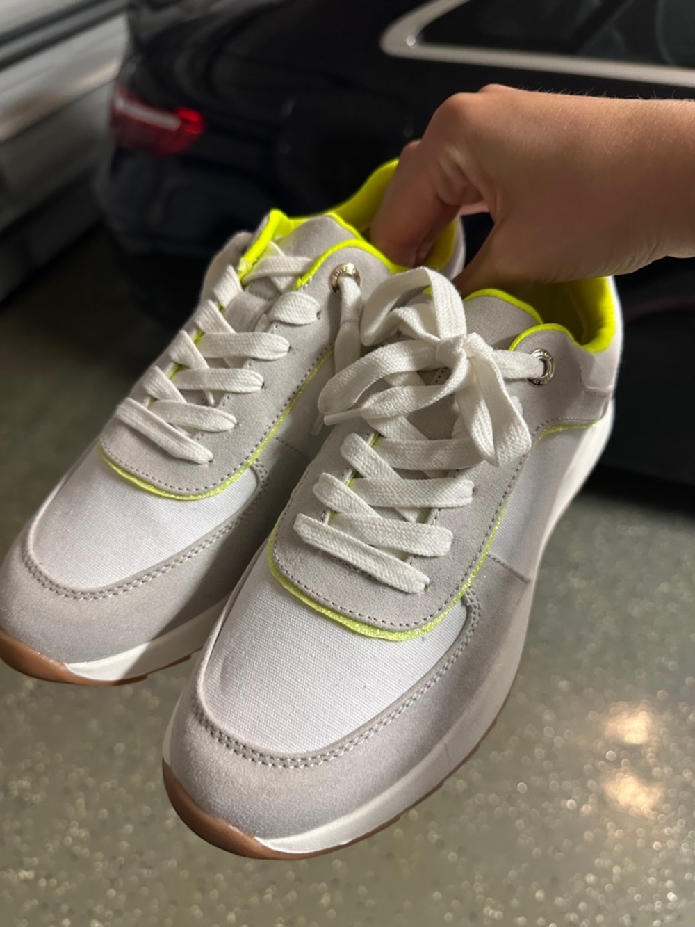 Dune London White and Neon Yellow Accent Women's Sneakers
